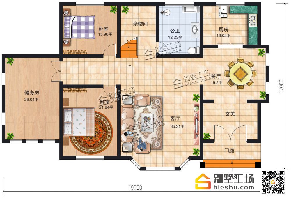 农村二层别墅自建房施工效果图纸全套19x12米